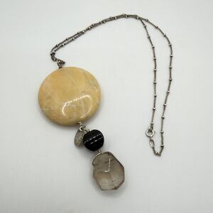 17" Ghislana Firenza, Sterling Silver‎ Calcite, Onyx and Smoky Quartz necklace!